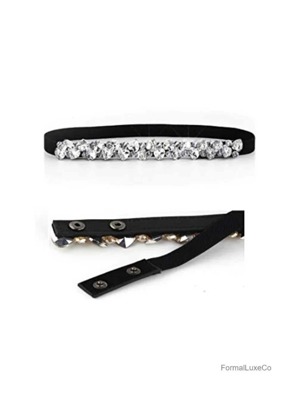 Rhinestone Stretch Waist Belt for Dresses Vintage Silver Buckle